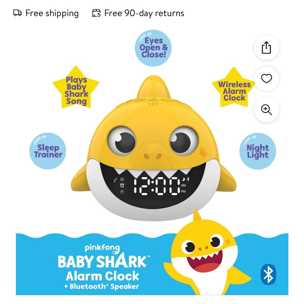Baby Shark glow in the dark alarm clock.